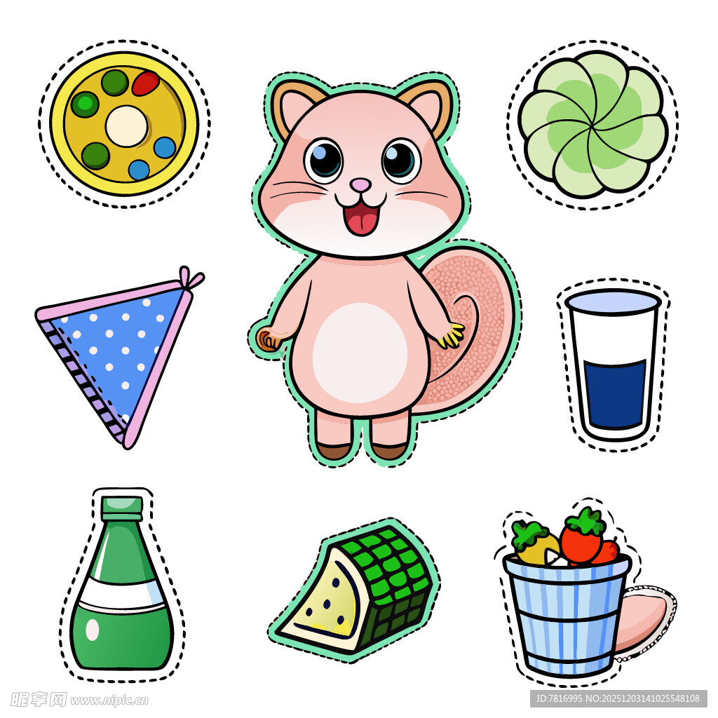 可爱松鼠与夏日物品集合