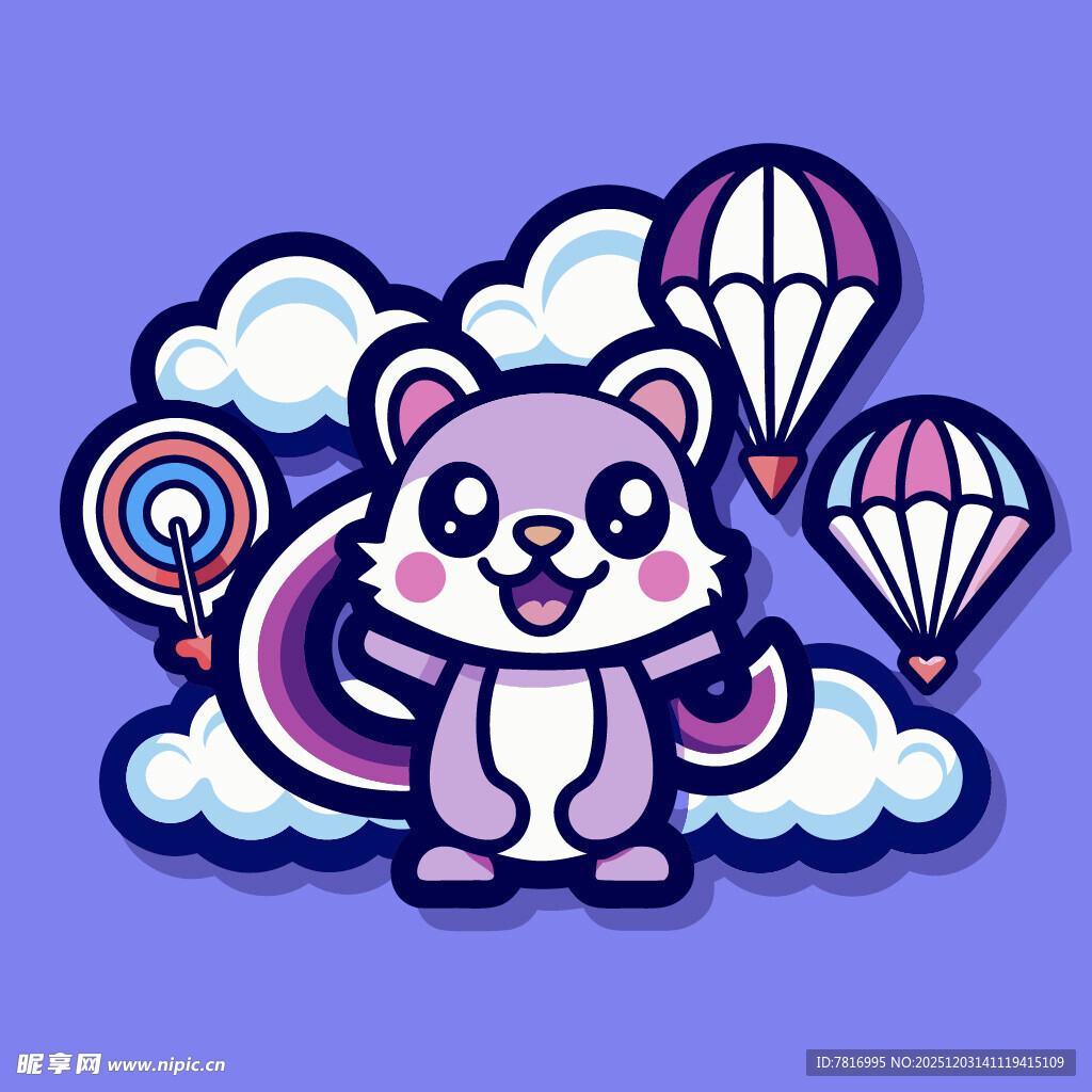 云朵上的可爱松鼠形象