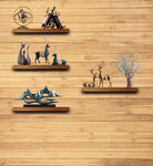 木质架 动物摆件 木纹背景