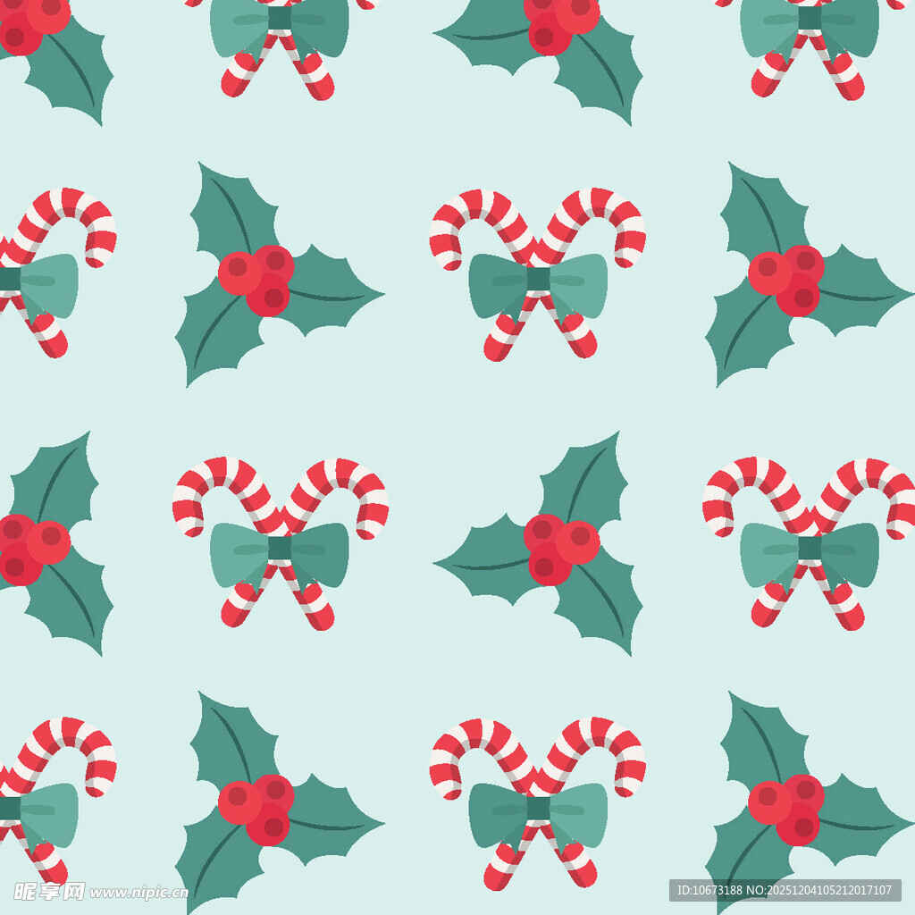 圣诞冬青糖果棒无缝图案