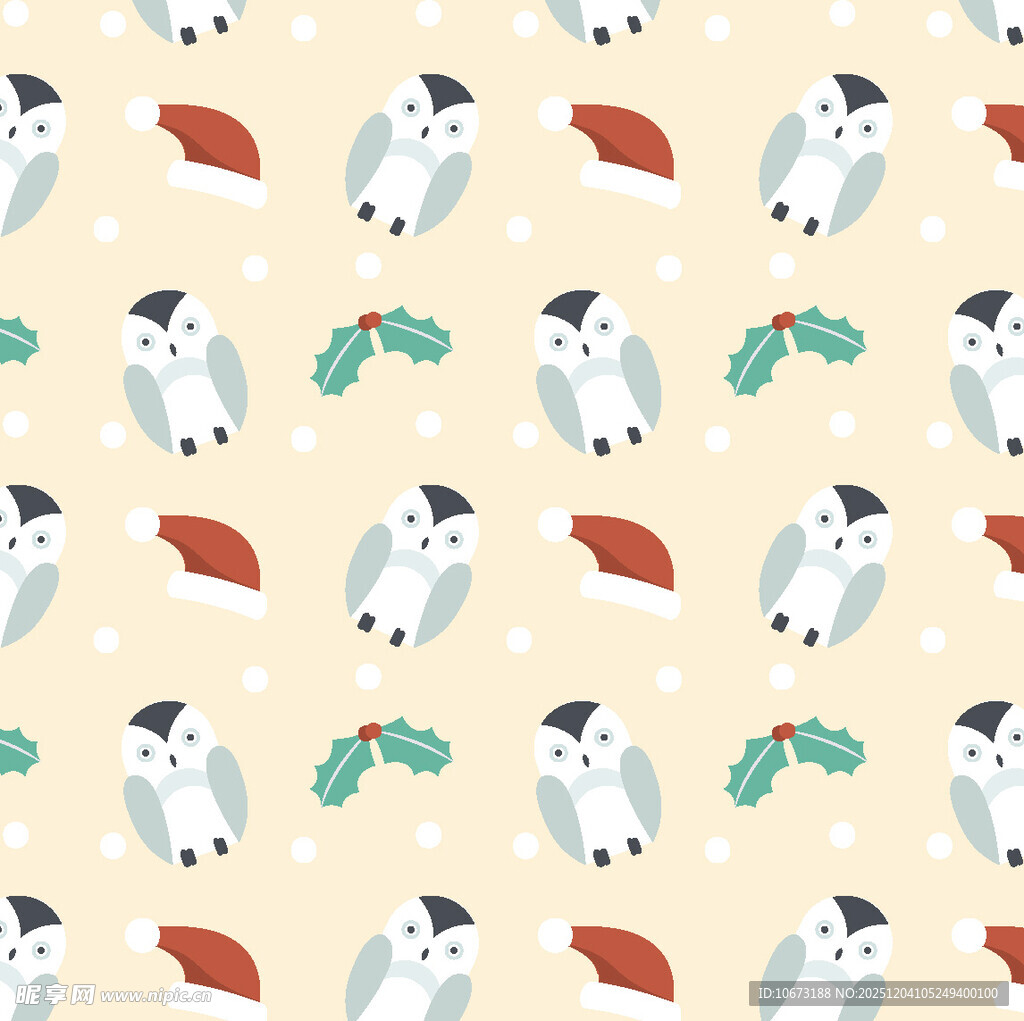 可爱企鹅圣诞风无缝图案