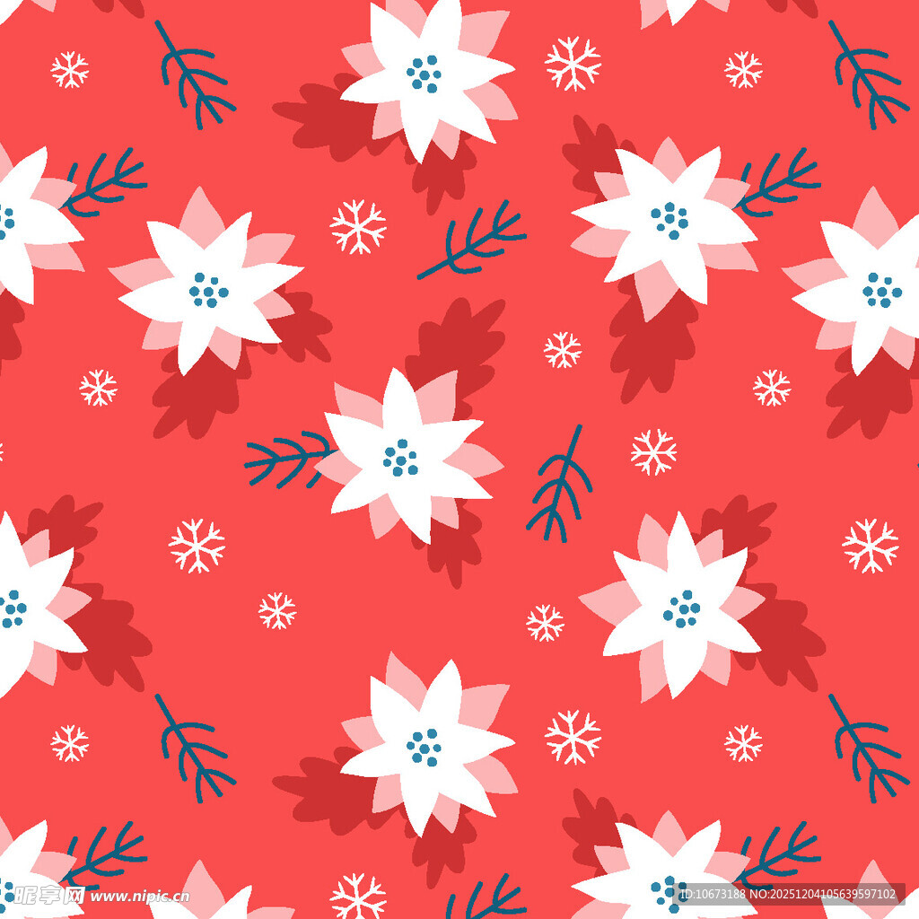 红色花卉图案背景纹理