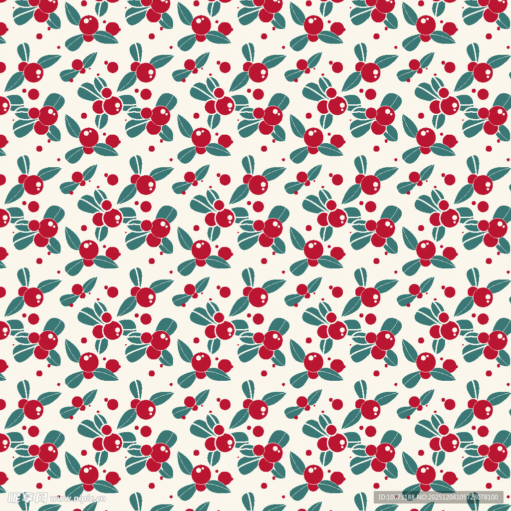 圣诞风浆果绿叶图案背景