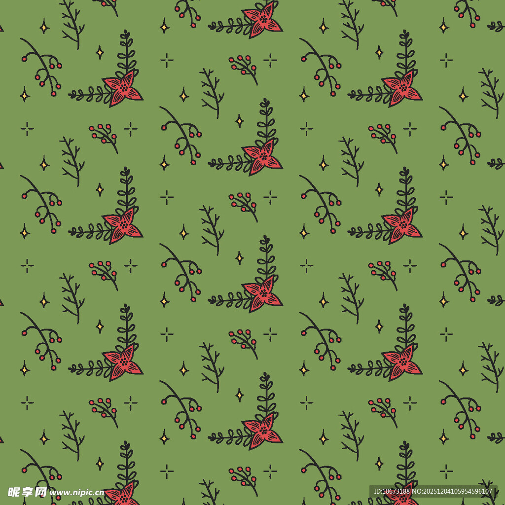 绿色圣诞元素无缝图案