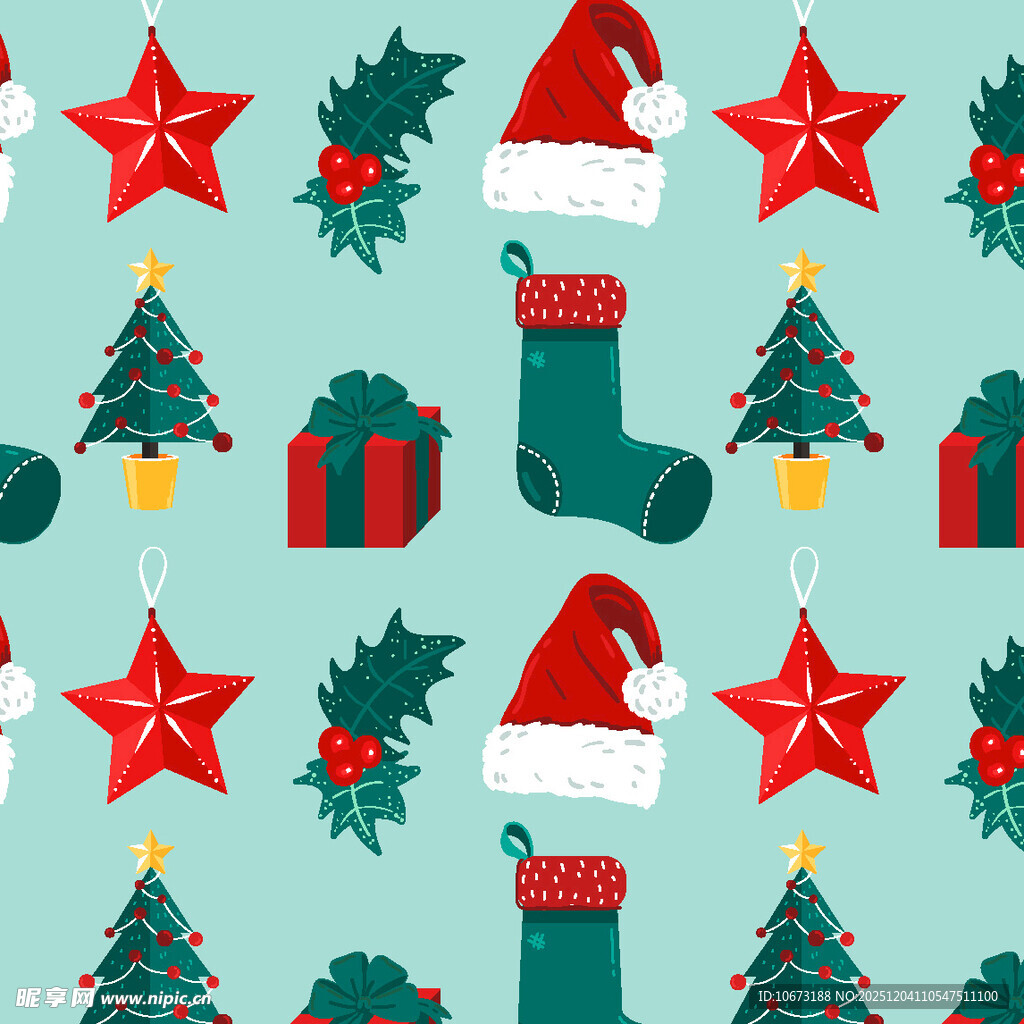圣诞元素无缝图案设计