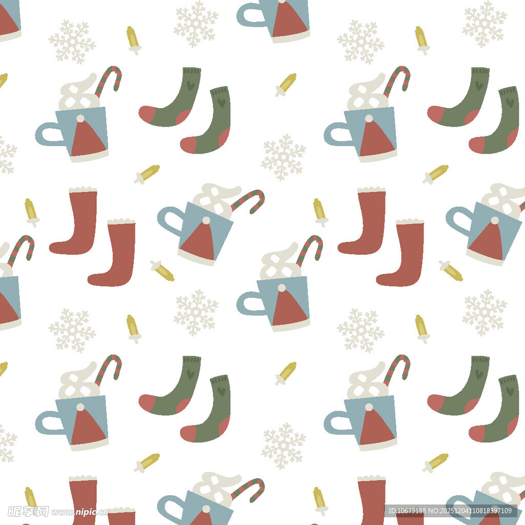 圣诞元素无缝图案设计