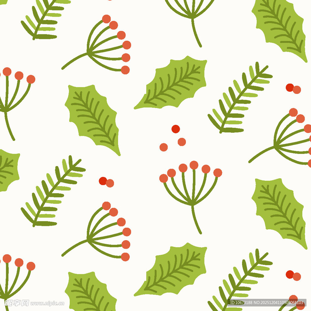圣诞风绿叶浆果图案背景