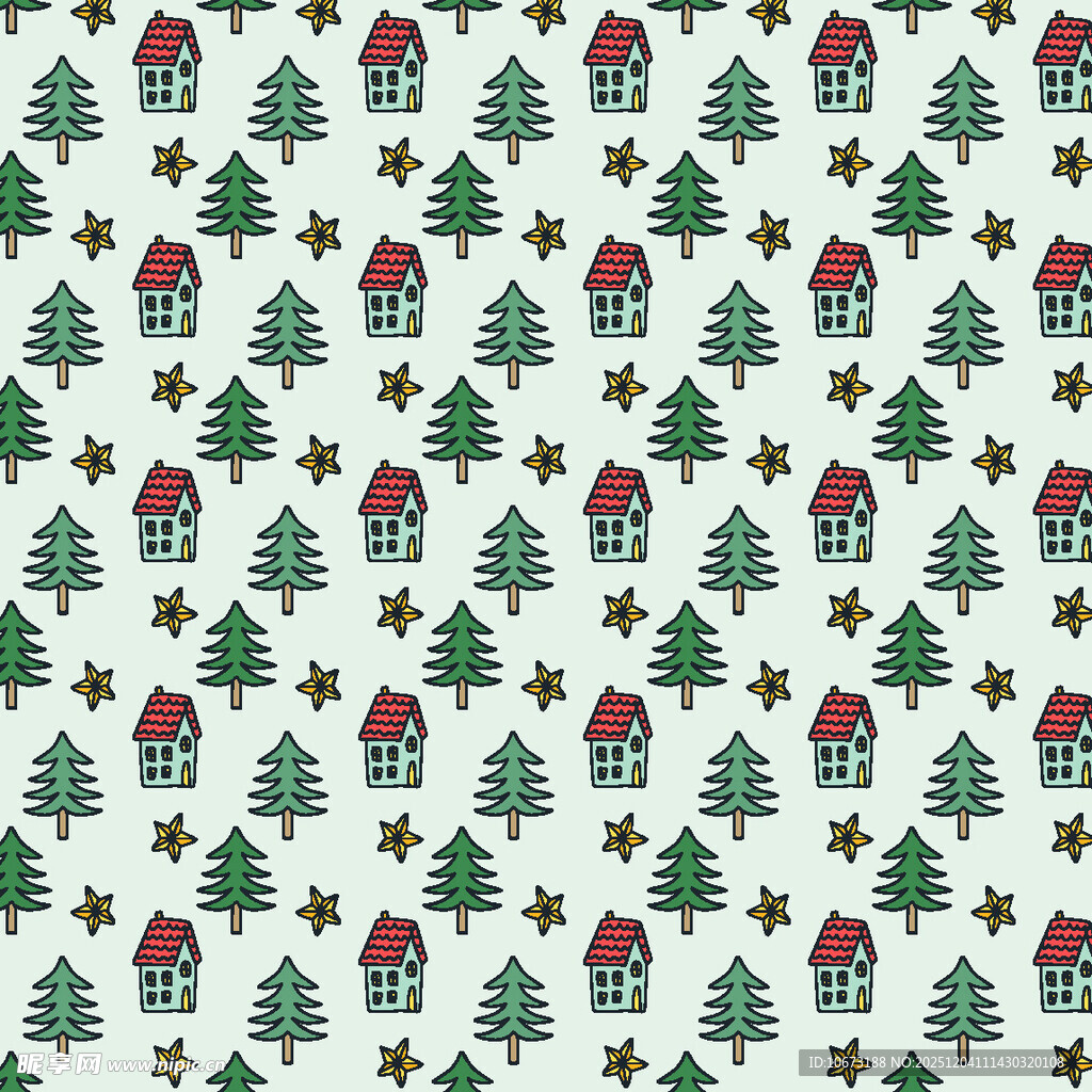圣诞风房屋树木图案背景