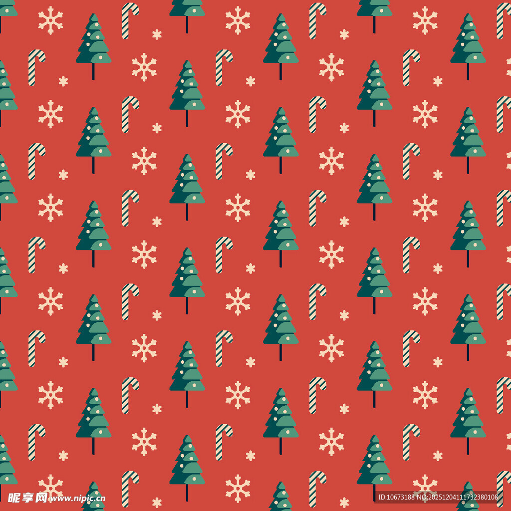 红色圣诞元素无缝图案