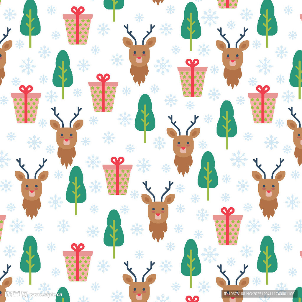 圣诞元素无缝图案设计