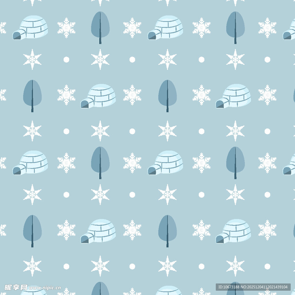 浅蓝色冬季雪花树木图案