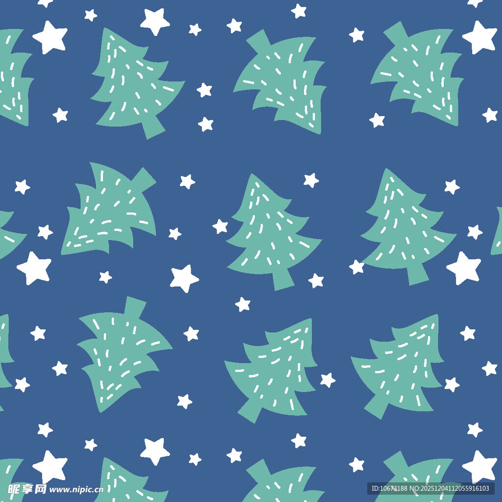 圣诞主题蓝底圣诞树星星图案