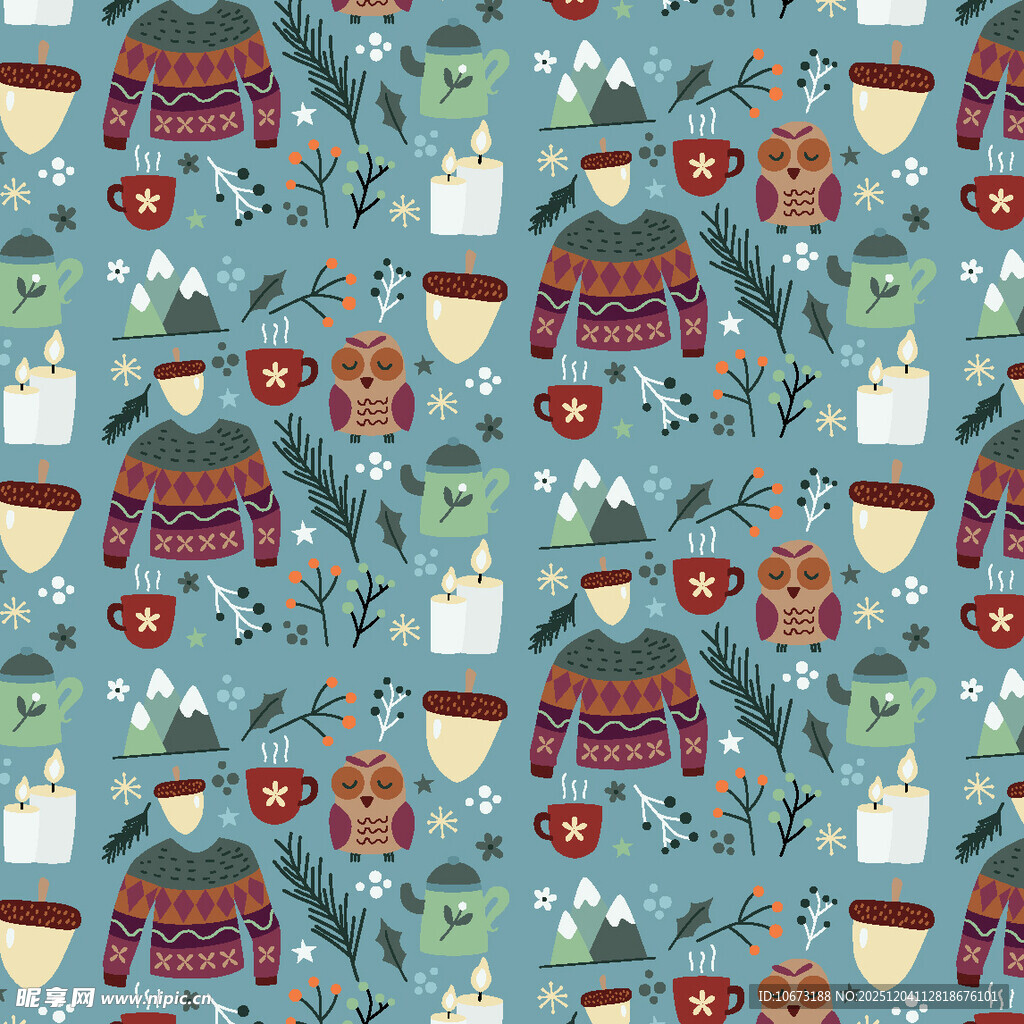 圣诞风多彩图案无缝背景