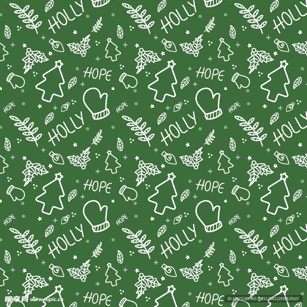 绿色圣诞元素无缝背景图