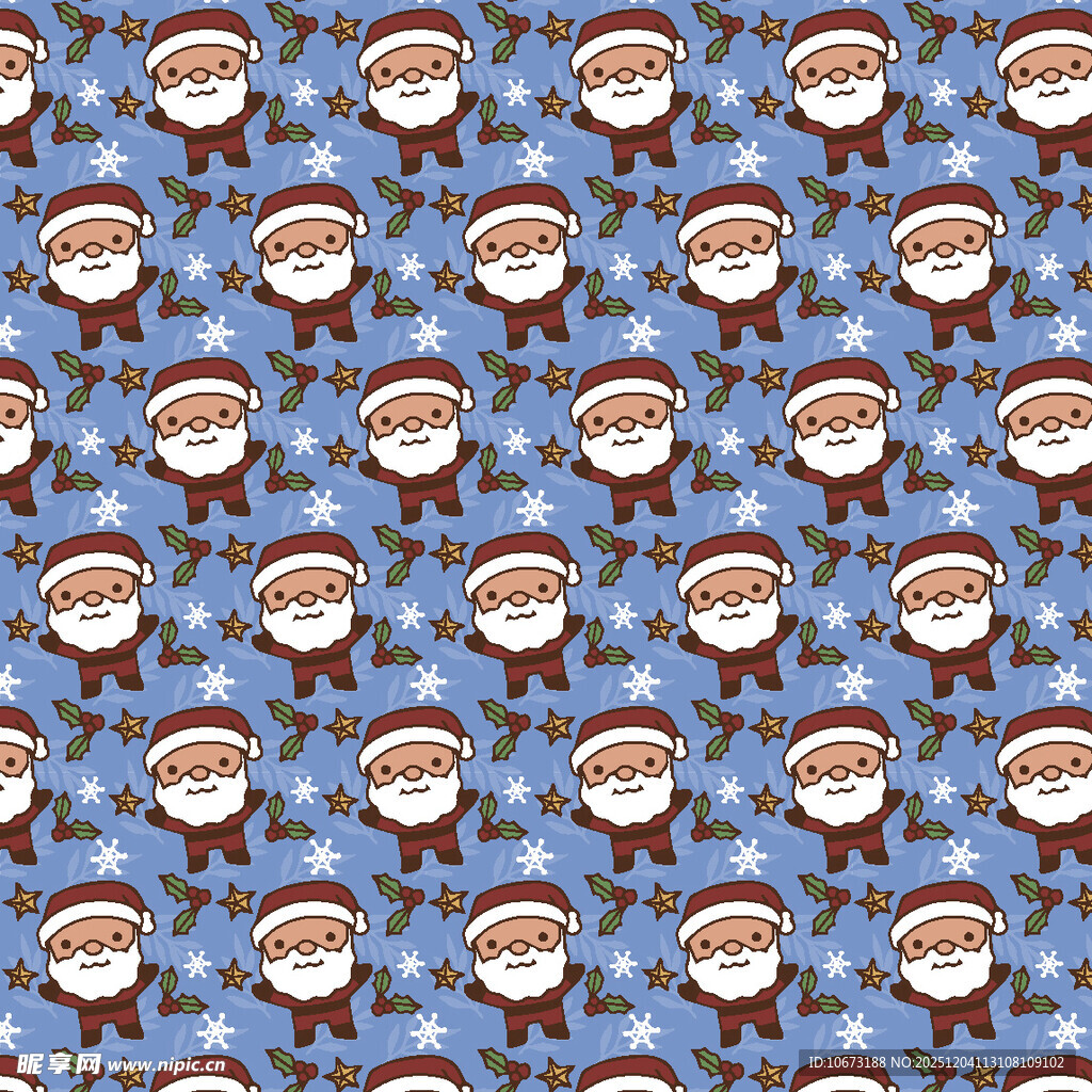 圣诞老人图案的蓝色背景布料