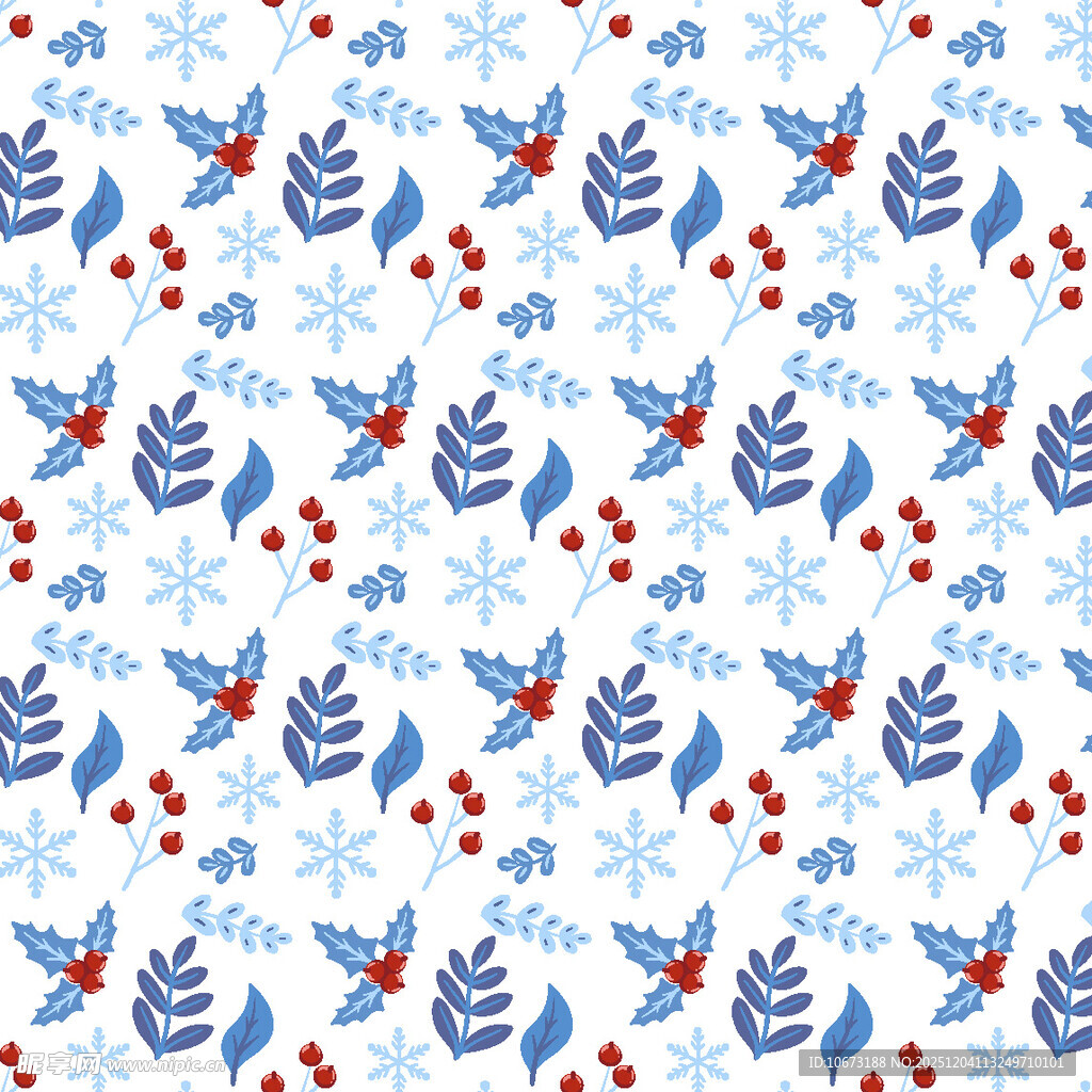 冬季雪花飞鸟浆果图案