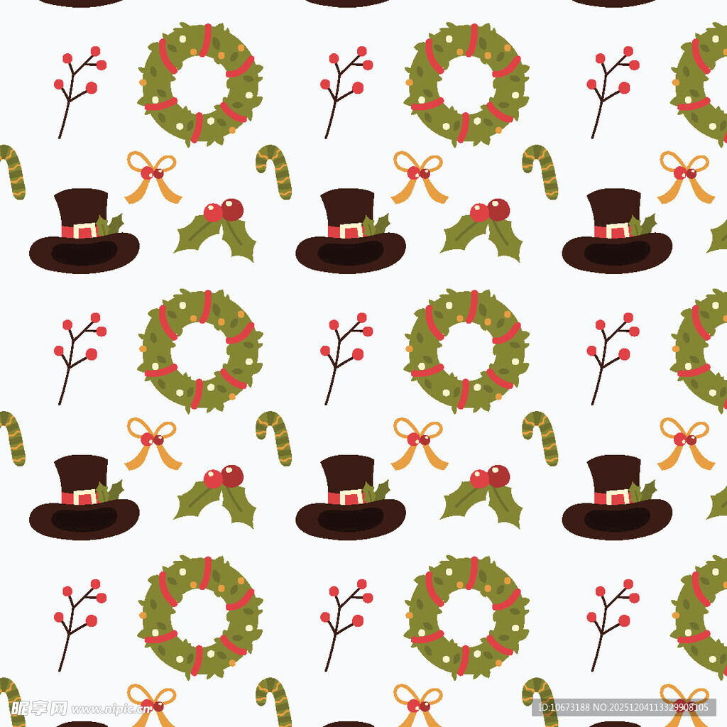 圣诞元素无缝图案设计