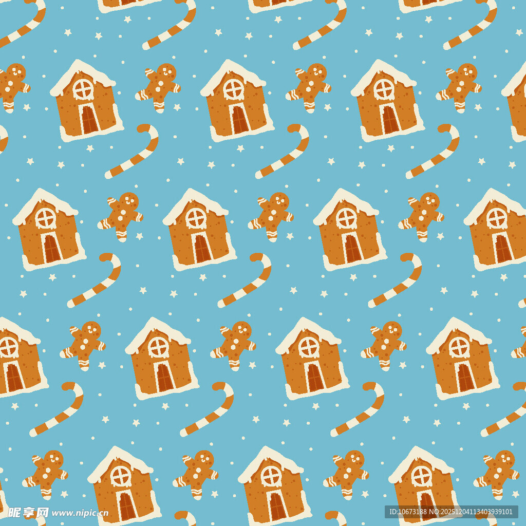 蓝色背景的姜饼屋图案