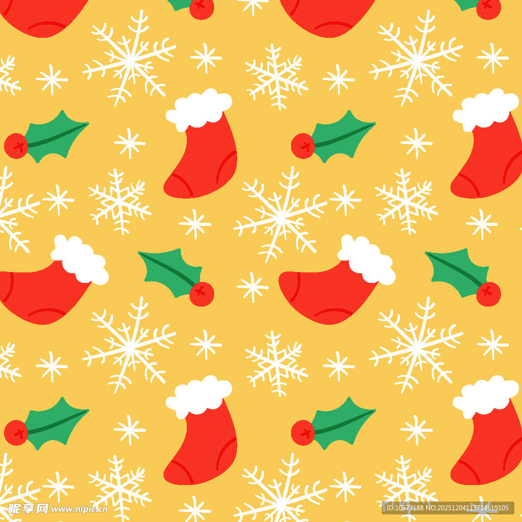 圣诞主题袜子雪花图案背景