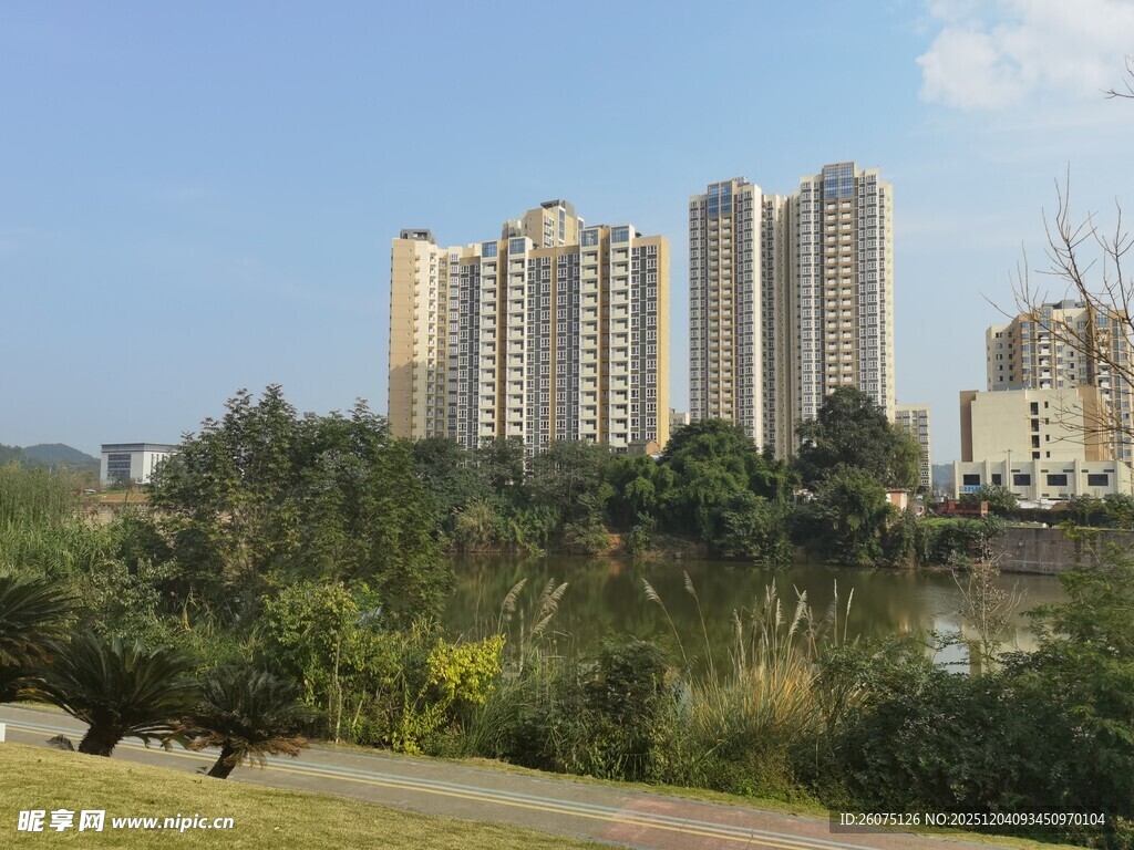 河畔高楼林立景观图