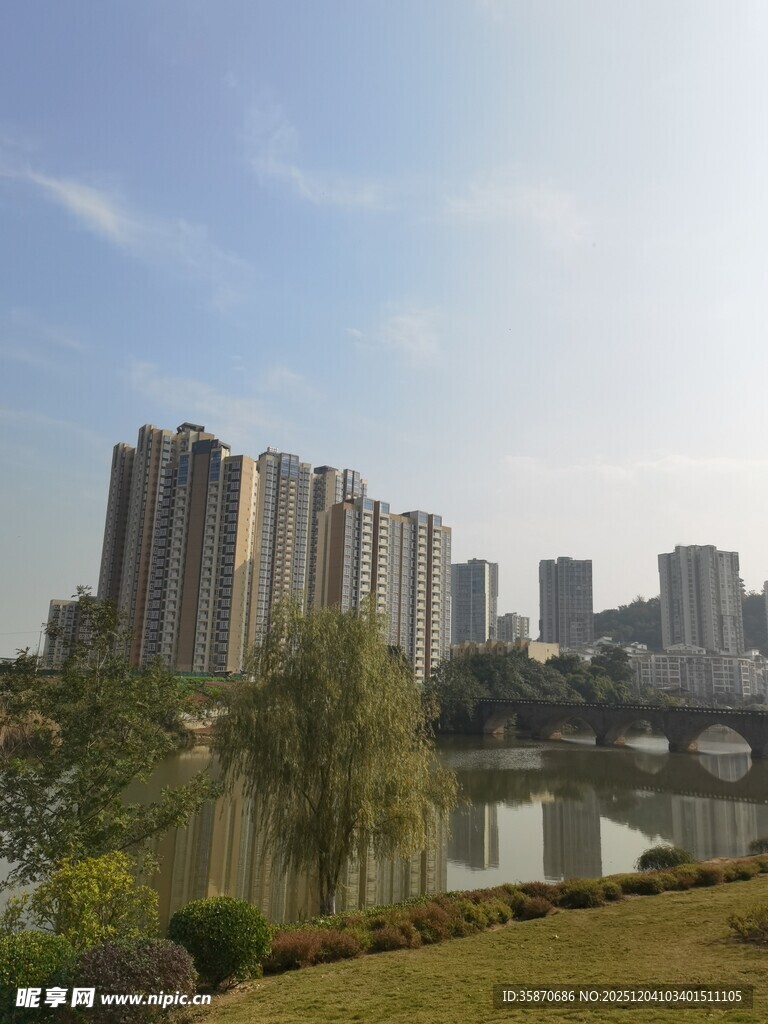 城市河畔高楼风景