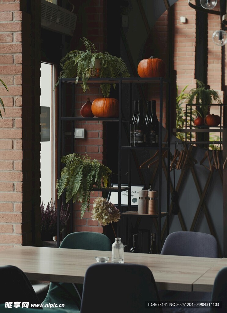 室内温馨绿植装饰餐厅场景