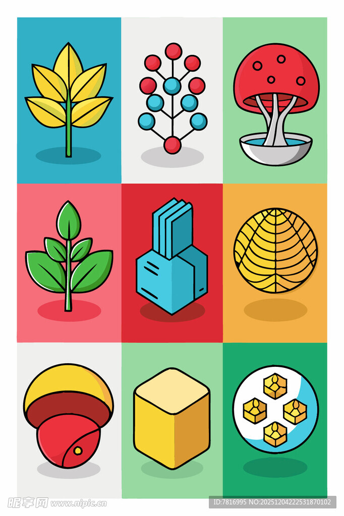 多彩几何与自然元素图标集