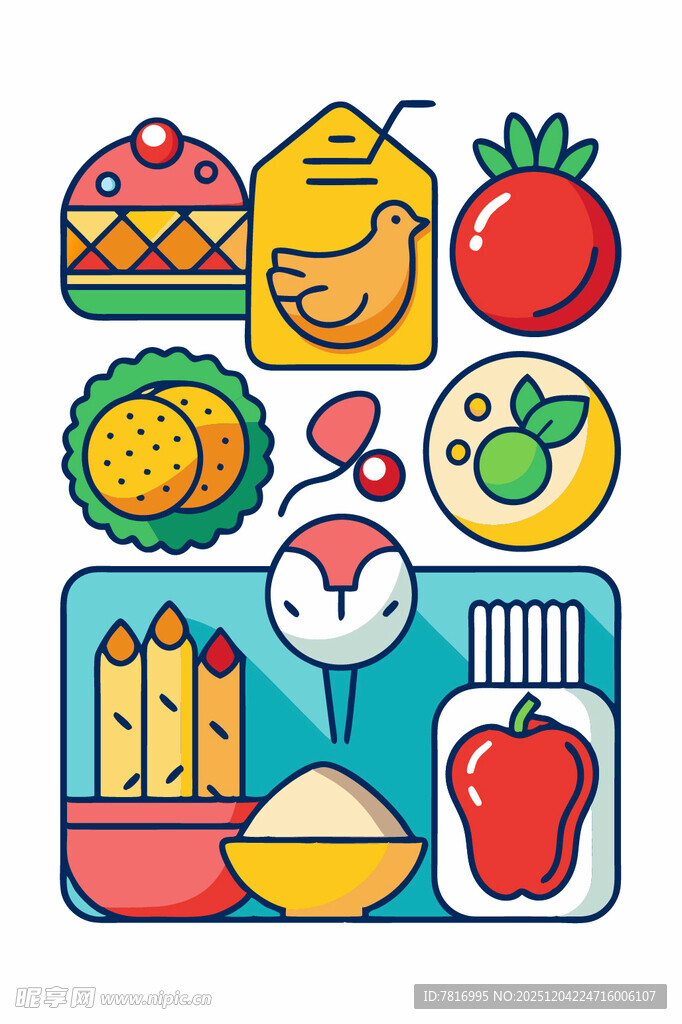 多彩食品与厨房用品插画