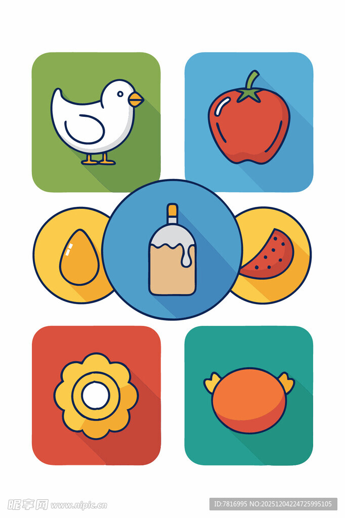 多彩儿童食品与动物图标