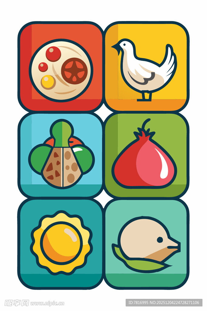 多彩食物与动物图标集合