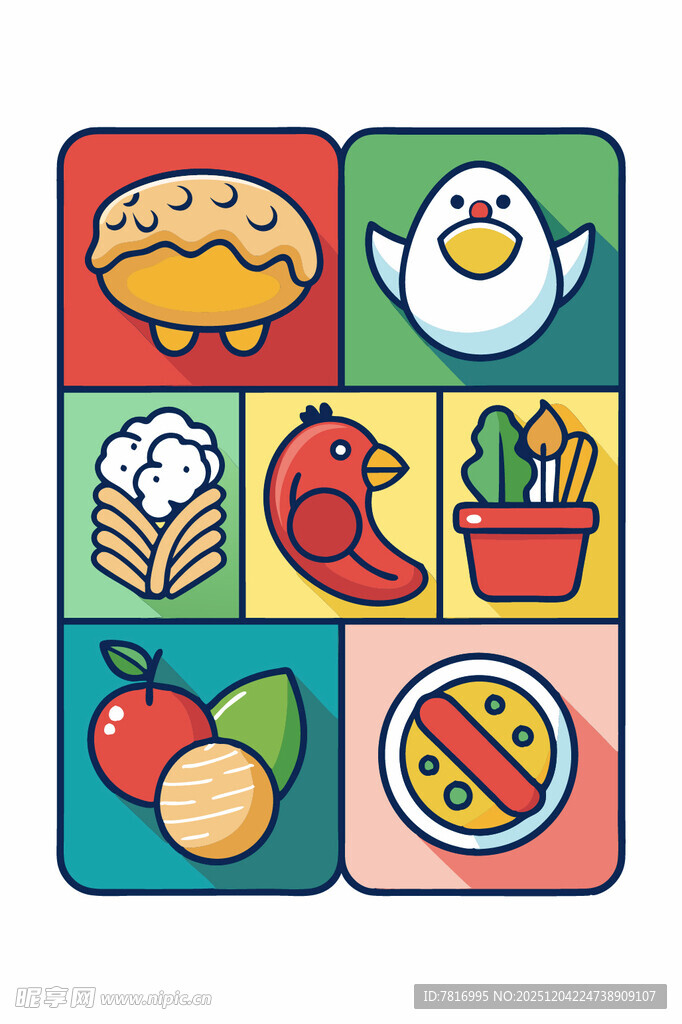 多彩美食与萌趣元素集合
