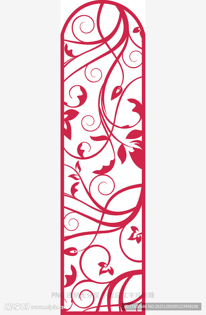 红色花纹镂空书签图案