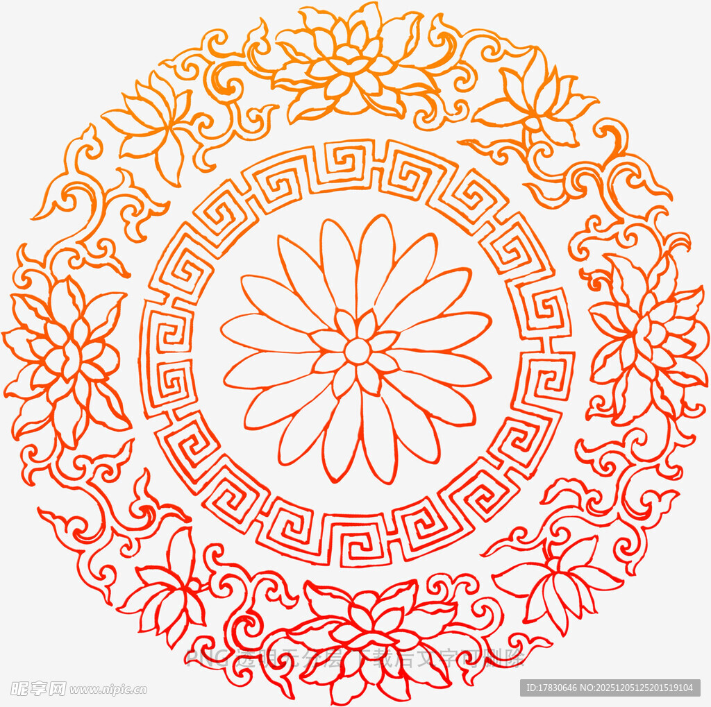 中式传统圆形花纹图案