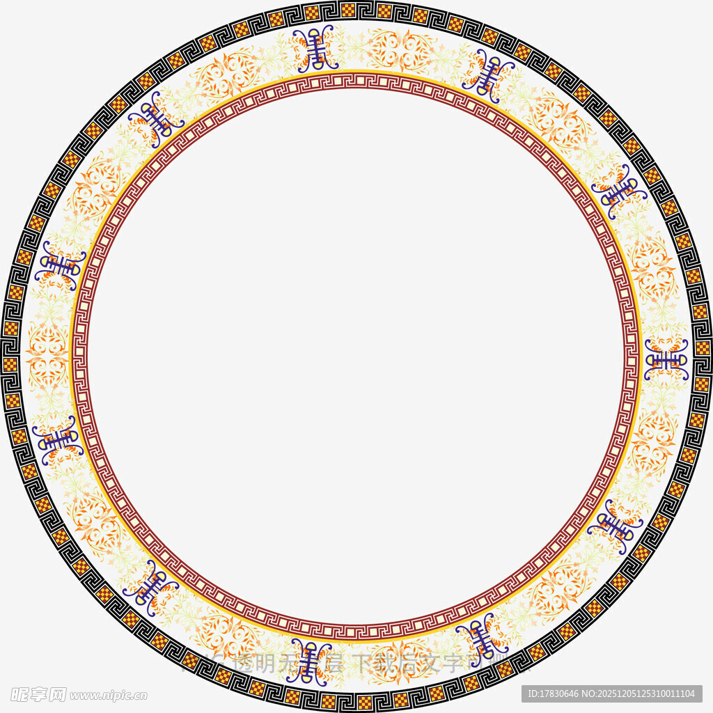 圆形复古花纹装饰图案