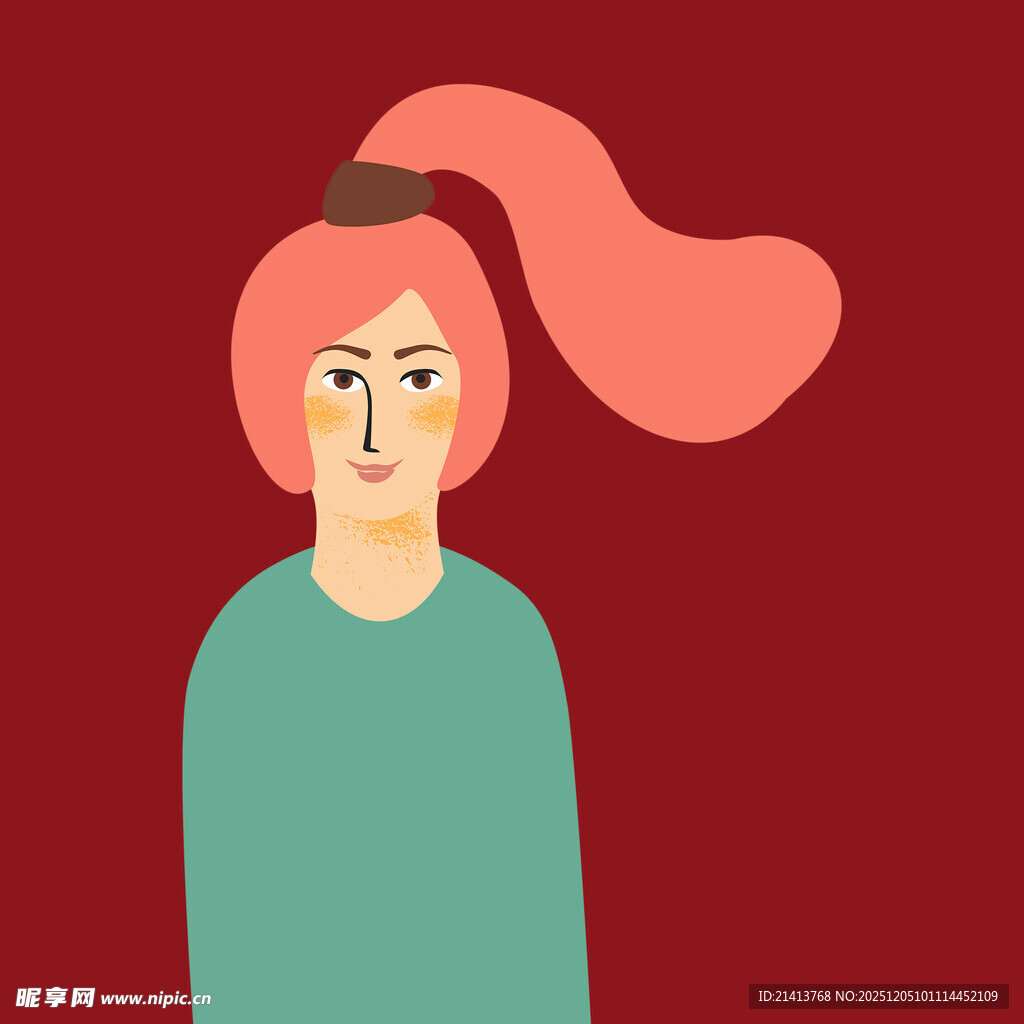 扎马尾的绿衣女性形象