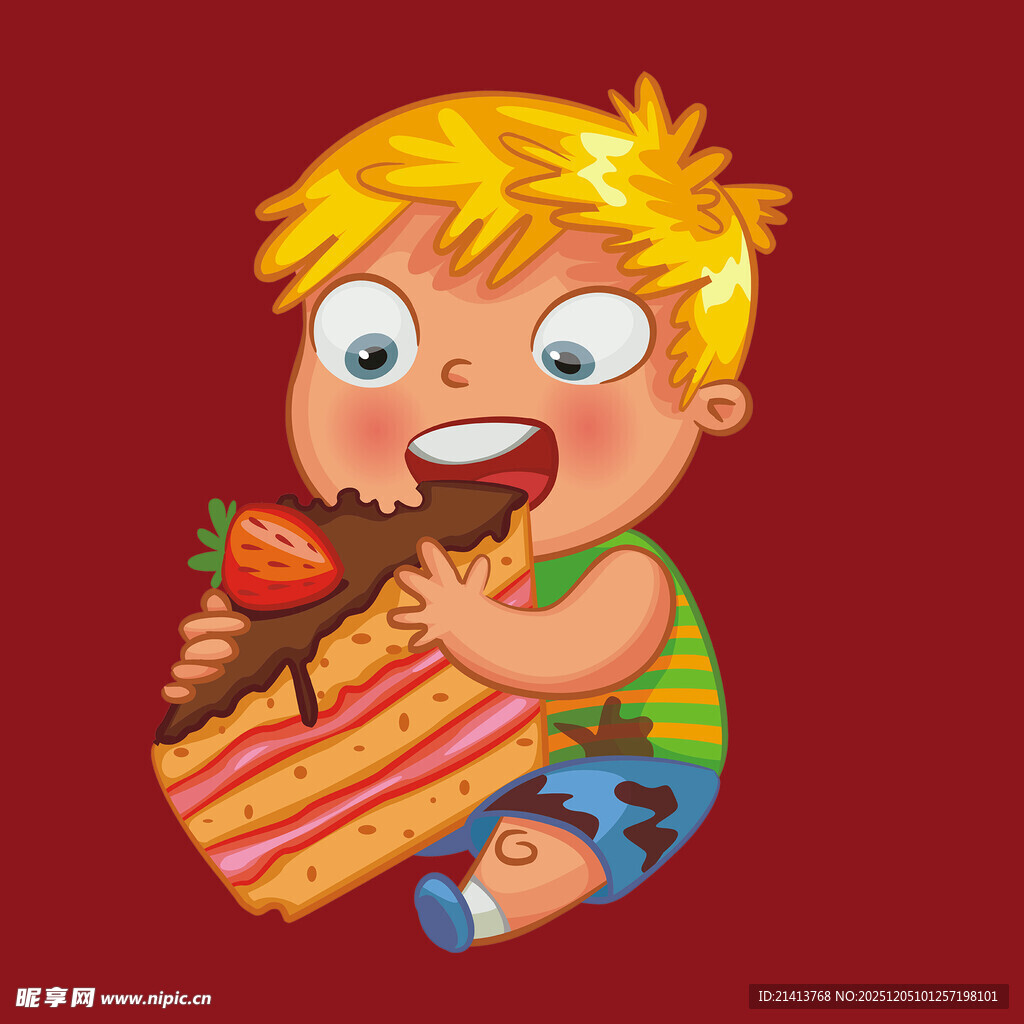 吃草莓彩蛋的欢乐小男孩