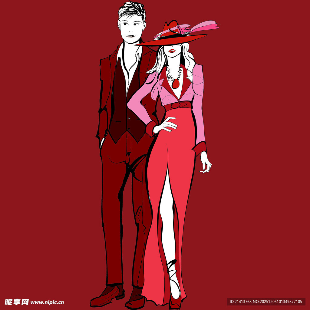 复古风红装男女时尚形象