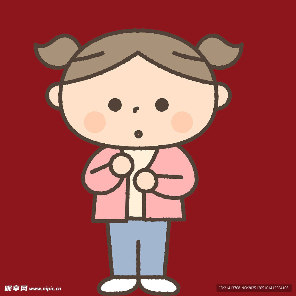 可爱双马尾女孩惊讶表情