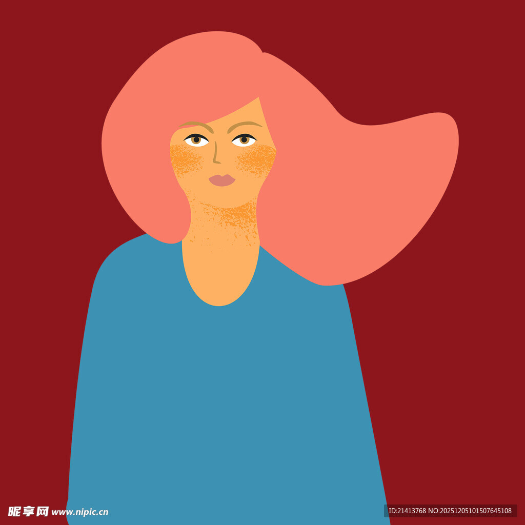 红发蓝衣女性插画形象