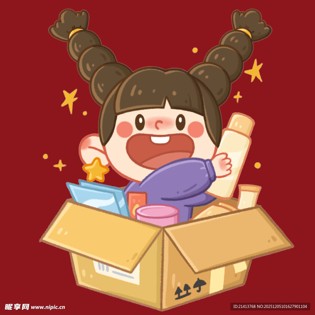 纸箱里玩耍的欢乐小女孩