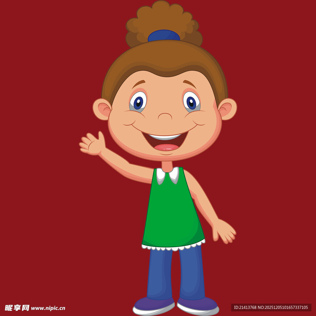 挥手的快乐小女孩