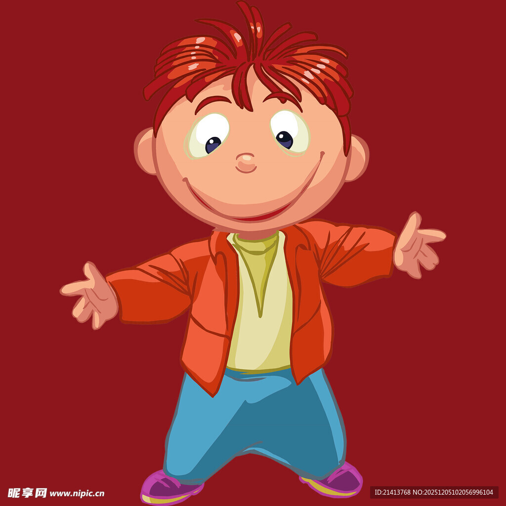 张开双臂的欢乐卡通男孩