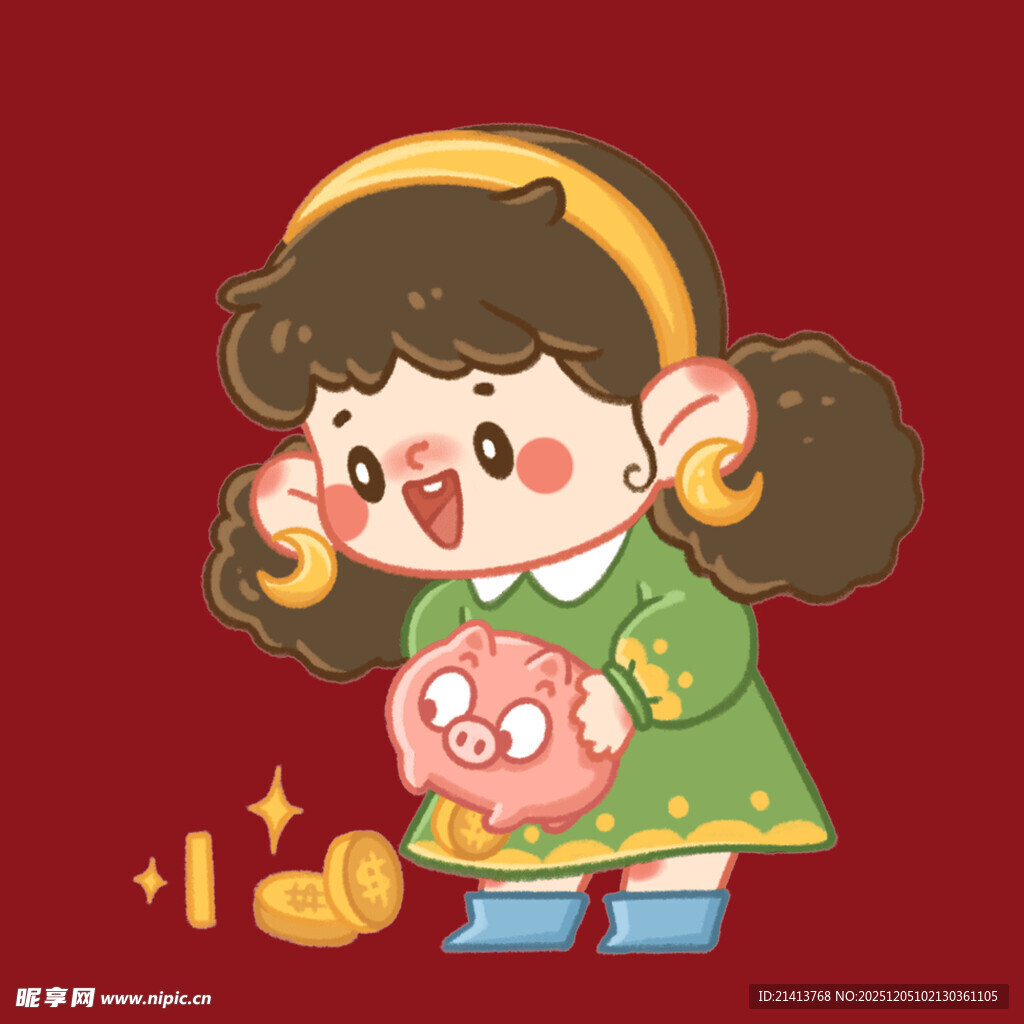 可爱女孩手持金饰迎新春