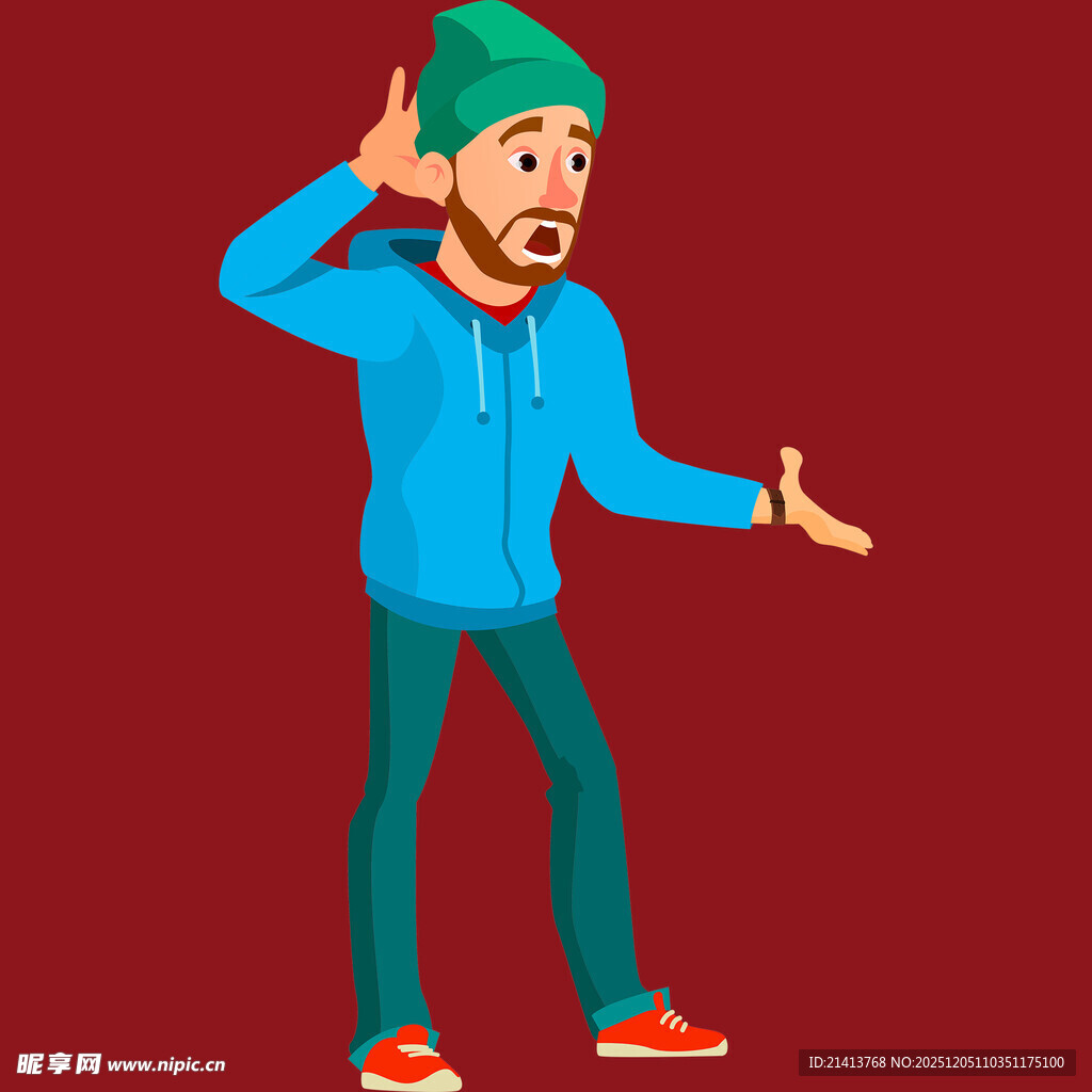 戴帽男子做倾听手势