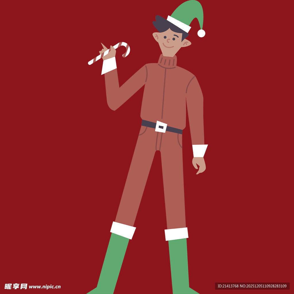 圣诞装扮的人物手持拐杖糖