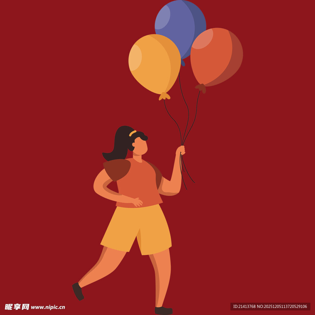 手持气球快乐奔跑的女孩