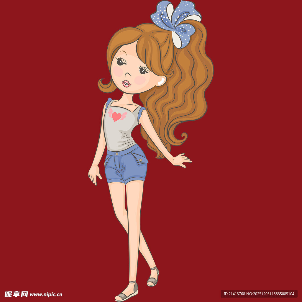 红发蝴蝶结女孩时尚装扮