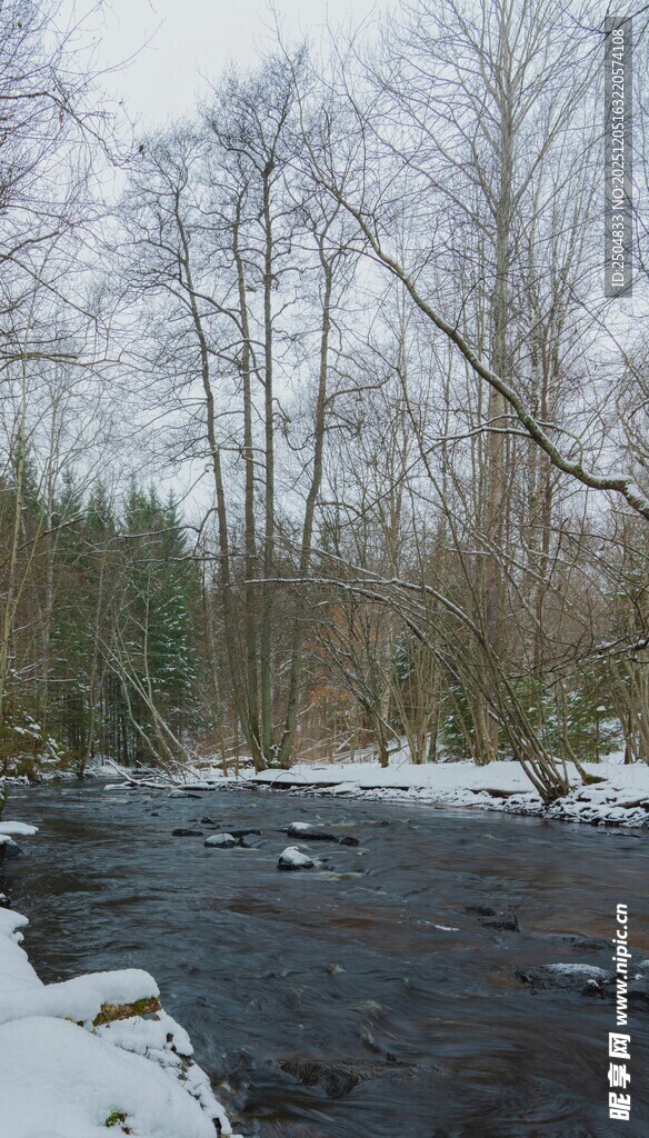 冬日溪边雪景