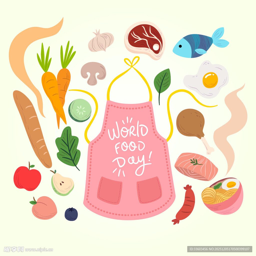 粉色围裙与多样烹饪食材