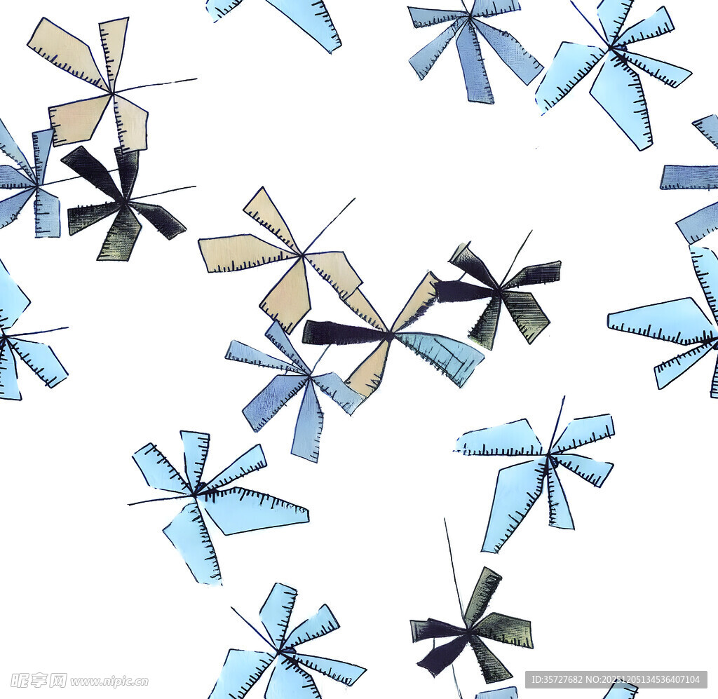 蓝色蜻蜓图案无缝背景